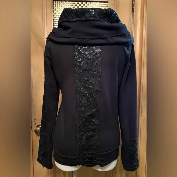 CRASH & BURN black sequin zip hoodie L - Picture 3 of 12